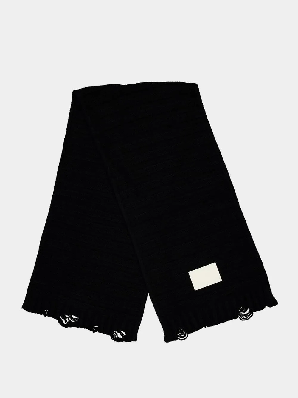 Black Ribbed Wool Scarf With Destroyed Effect