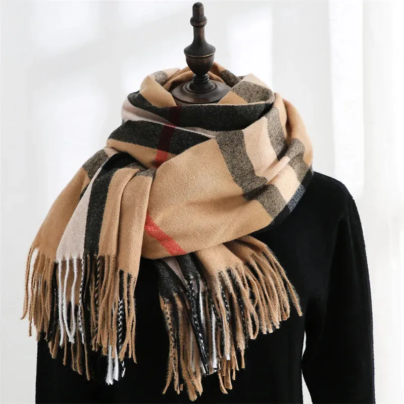 Fashionable Plaid Mid-length Imitation Cashmere Warm Sweet Cute Autumn Winter Scarf